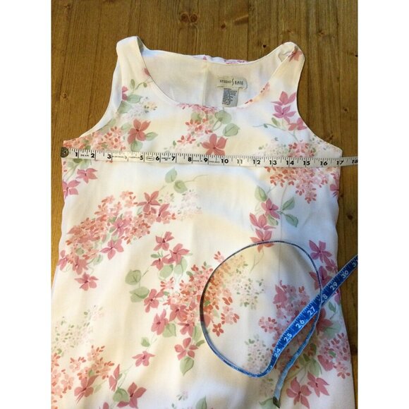 Vintage Floral Midi Dress White Pink Sleeveless Size 6P Easter Feminine - Picture 6 of 8